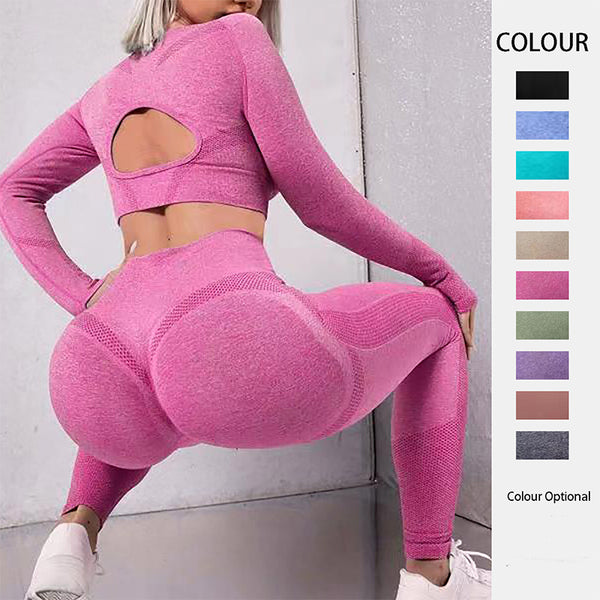 Sports Suits Long Sleeve Hollow Design Tops And Butt Lifting High Waist Seamless Fitness Leggings Sports Gym Sportswear Outfits Clothing