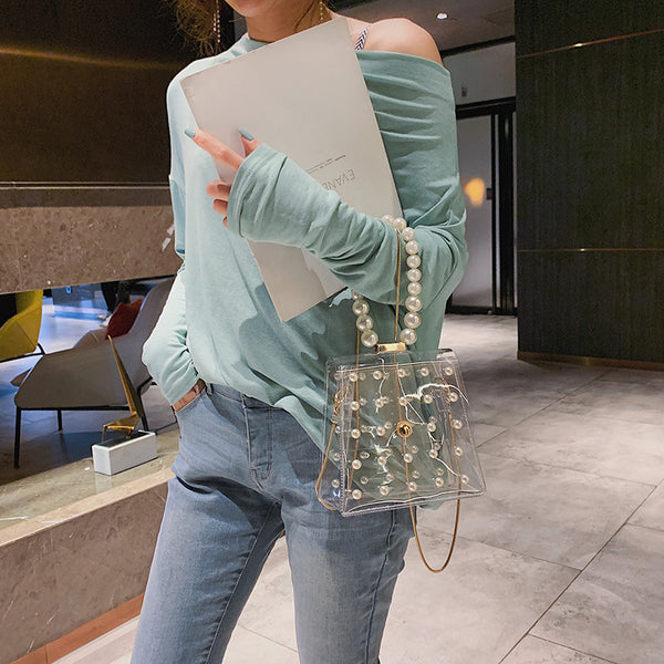 Ladies transparent pearl shoulder bag