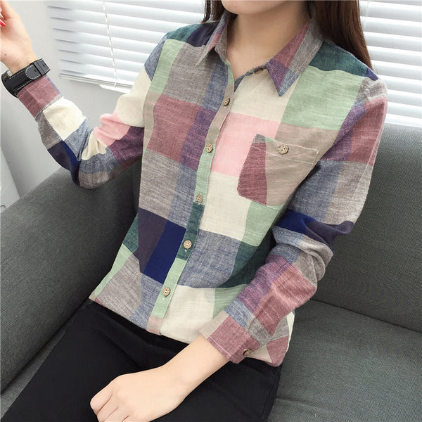 Plaid Women's Blouses Kimono