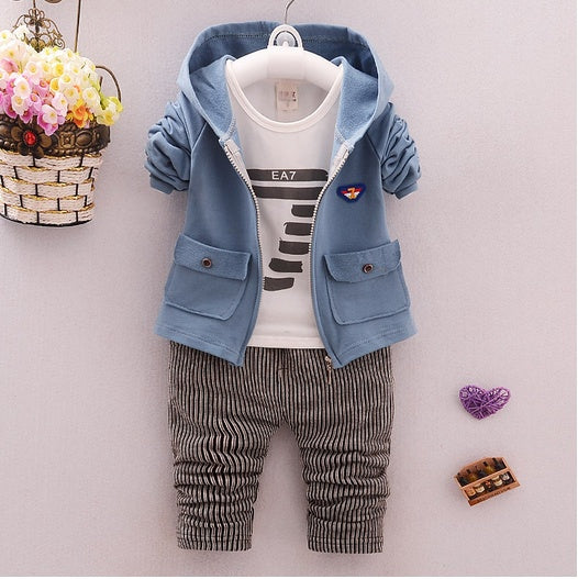 spring and autumn new boys and girls zipper striped trousers suit children's suit