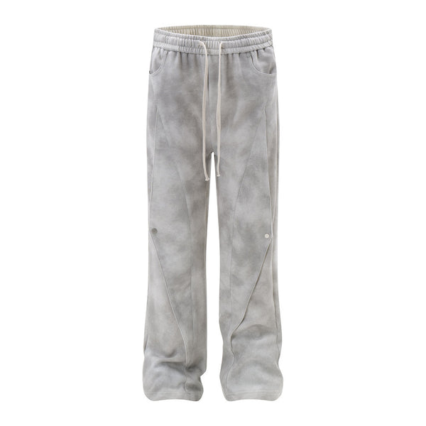 Tie-dyed Distressed Casual European And American Men's Loose Retro Split Stitching Elastic Waist Sports Straight Trousers