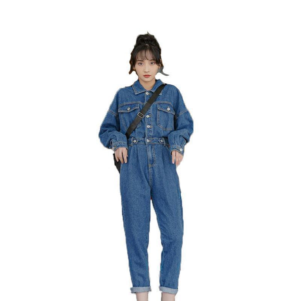 Spring and Autumn High Waist Slimming Denim Jumpsuit Women