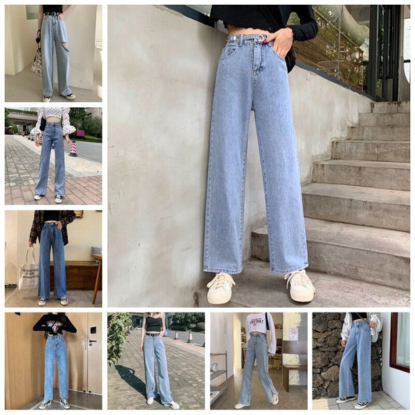 Summer New Style Korean Women'S High-Waisted Thin Wide-Leg Jeans