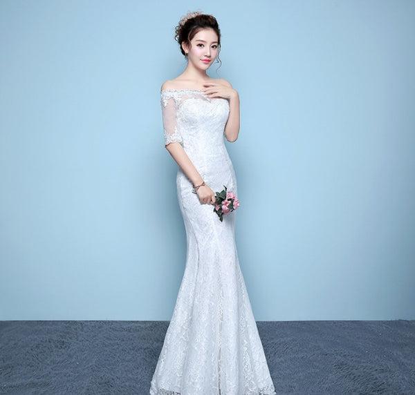 Wholesale wedding dress bride wedding dress factory direct fishtail wedding dress waist fishtail wedding Qi word shoulder