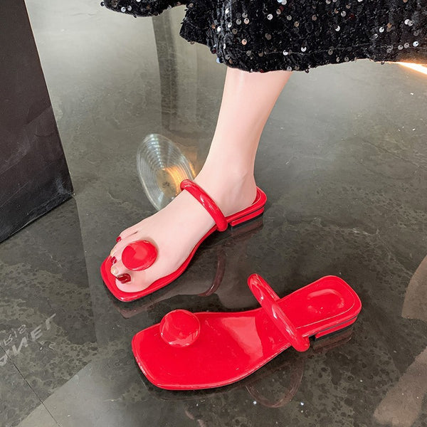 Fashion Patent Leather Beach Square Toe Wedge Sandals