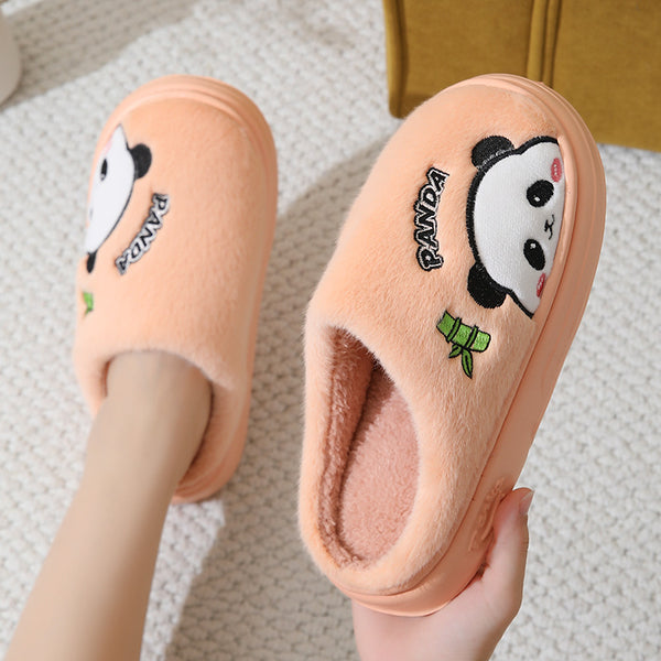 Cute Cartoon Panda Slippers Home Winter Warm Thick-soled Floor Bedroom Slipper Couples House Shoes