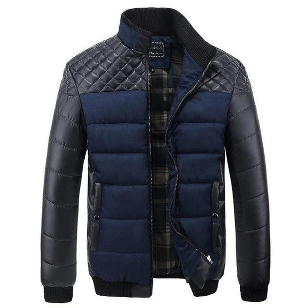 Winter Fashion Men's Jackets and Coats Outerwear 4XL PU Patchwork Stitching Self-cultivation Collar