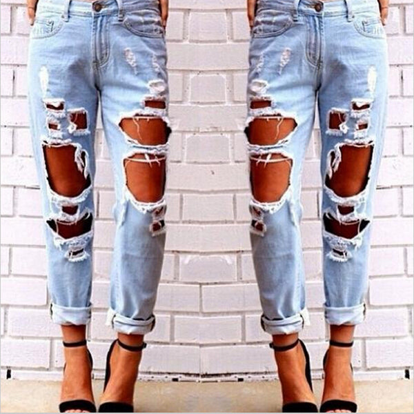 Aliexpress explosion Europe Code loose wild sexy big hole beggar exaggerated boyfriend jeans