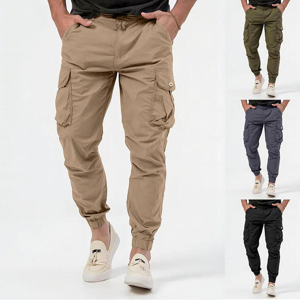 Men's Cargo Trousers With Three-dimensional Pockets Solid Color Casual Pants