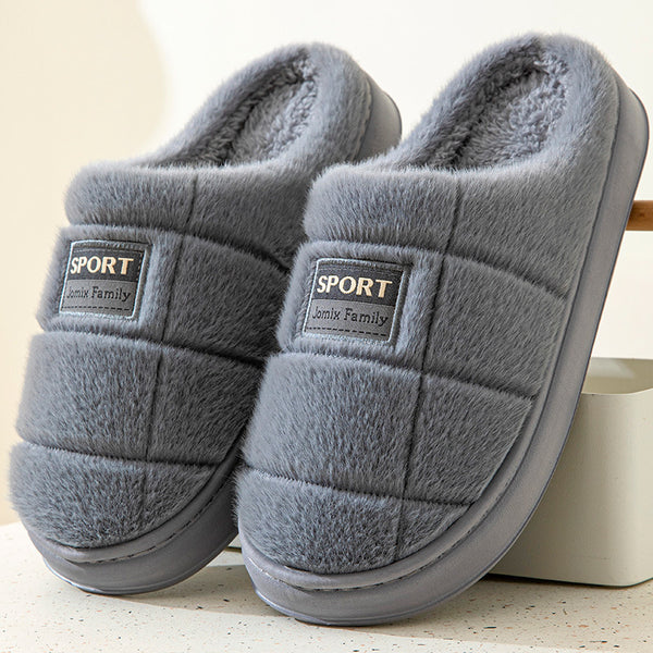 Men's Plaid Cotton Slippers Winter Warm House Shoes Indoor Thick-soled Non-slip Bedroom Floor Slipper Couple