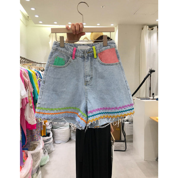 All Match High Waist Slim Loose Raw Edge Denim Shorts Pants