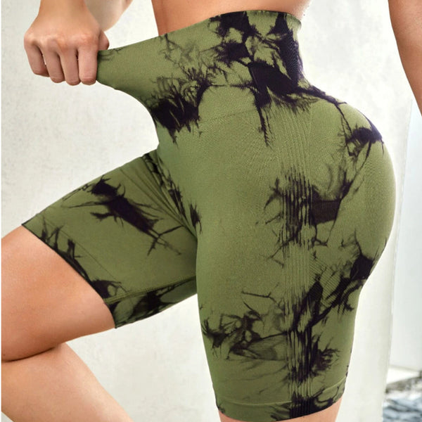 Tie-dye Printed Yoga Pants Summer Quick-drying Fitness Shorts Sexy High-waisted Hip-lifting Leggings Women Pants