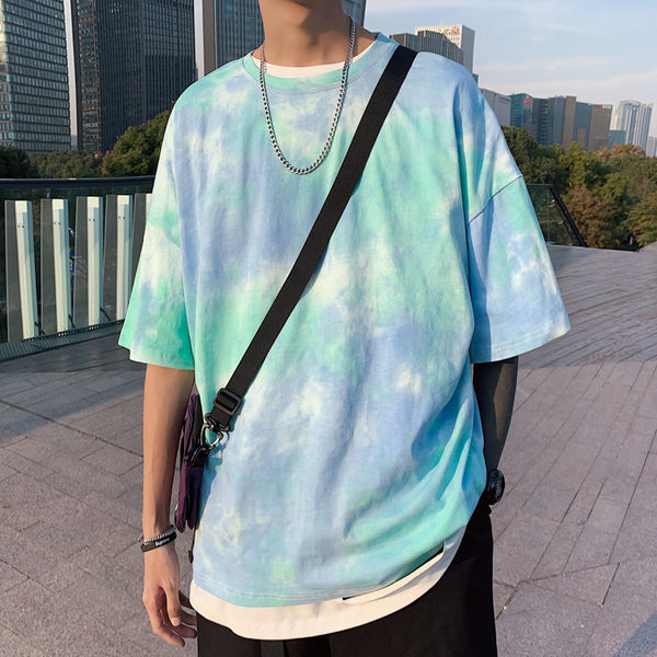 Five-point sleeve T-shirt men's loose and wild tie-dye Japanese hip-hop short sleeve