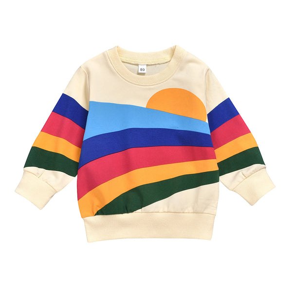 Rainbow Print Long Sleeve Round Neck Children's Clothing For Men And Women