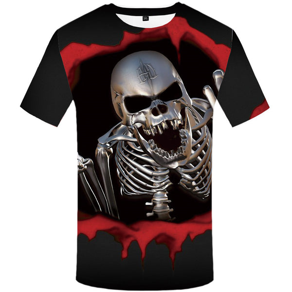 3D Skull Digital Print T Shirt Crew Neck Slim Fit