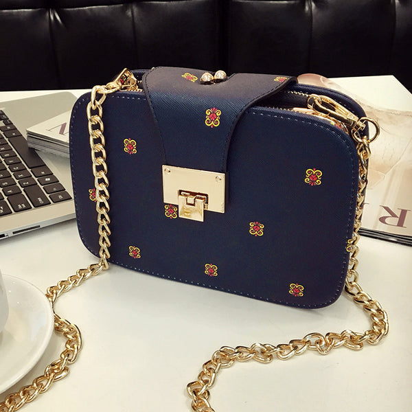 Women's Printed Lock Chain Clip One Shoulder Crossbody Bag