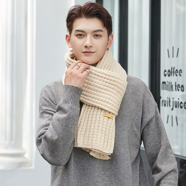 Men's And Women's Solid Colour Woollen Long Warm Knitted Scarf