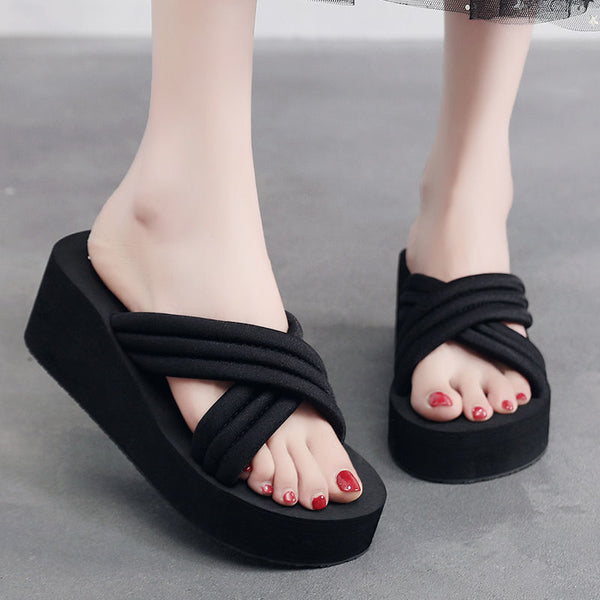 Women's Fashion Cross Thick Wedge-heel Slippers