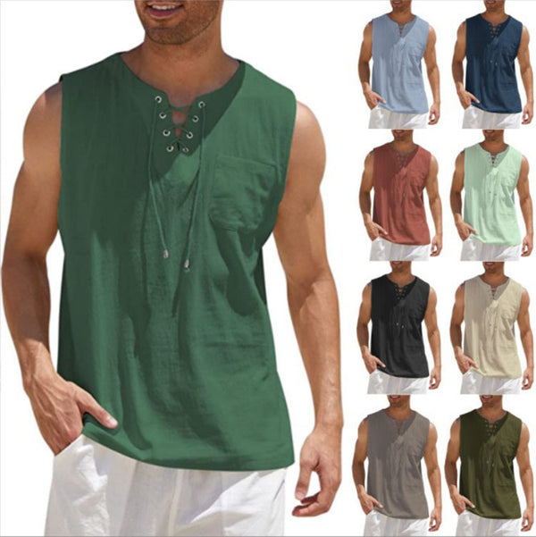 Summer Tank Vest Men Shirt Collar Tie Short Sleeve T-Shirt