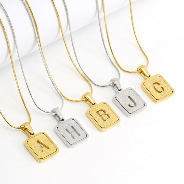 Alphabet Necklace 26 Letters Hollow Out Square 18K Necklace Fashion Jewelry