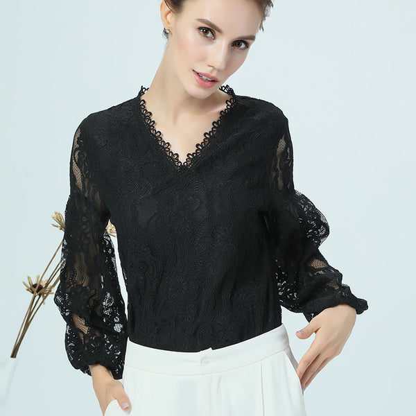 Women's Long-sleeved Shirt V-neck Loose Slim Top