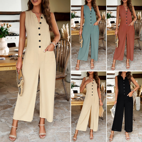 Elegant And Pure Color Jumpsuit With Feminine Temperament