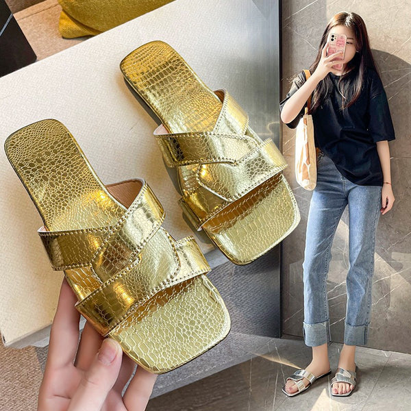 Roman Style Flat Slippers Women's Cross Strap Open Toe