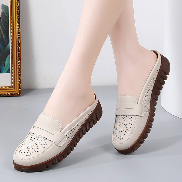 Women's Outer Wear Beef Tendon Flat Middle-aged And Elderly Retro Mom Shoes