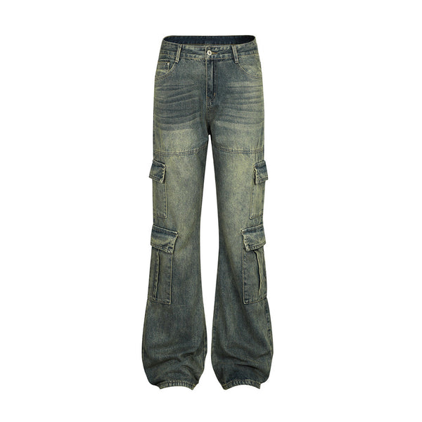 Men's American-style Vintage Washed Multi-pocket Jeans