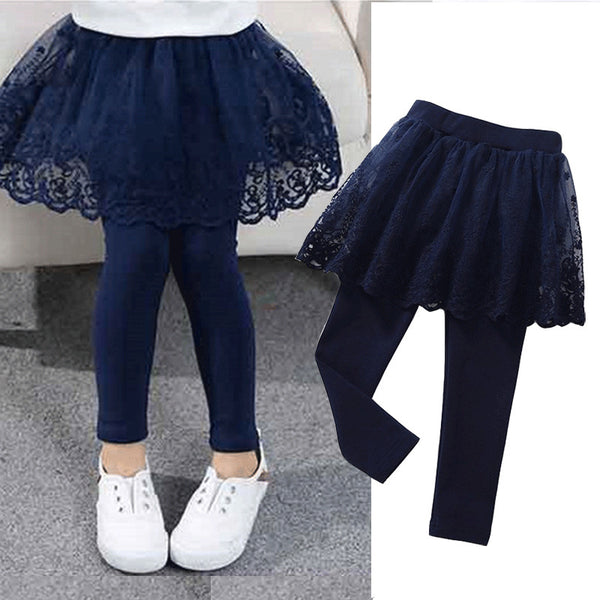 Children's Fake 2 Girls Leggings Cotton Lace Skirt Pants