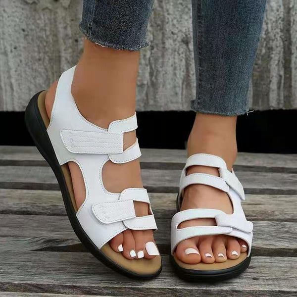 Wedge Hook And Loop Fastener Platform Large Size Casual Beach Sandals