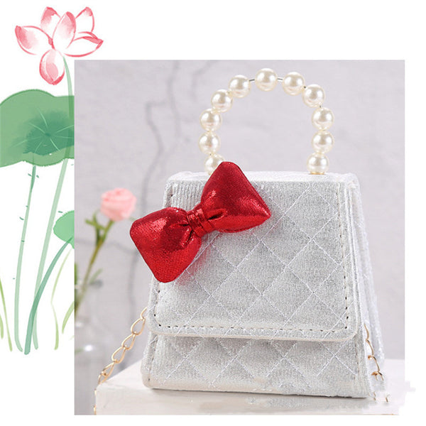 Embroidery Small Square Bottom Bow Pearl Single-shoulder Diagonal Bag