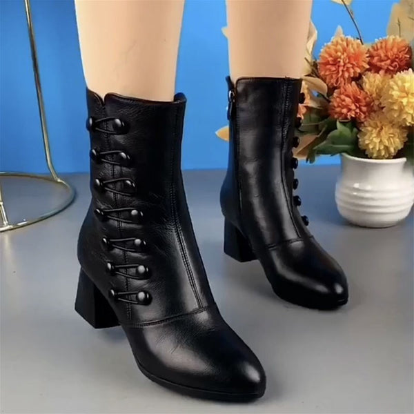 Decorative Button Zipper Non-slip Wear-resistant Fashion Boots Women's Shoes