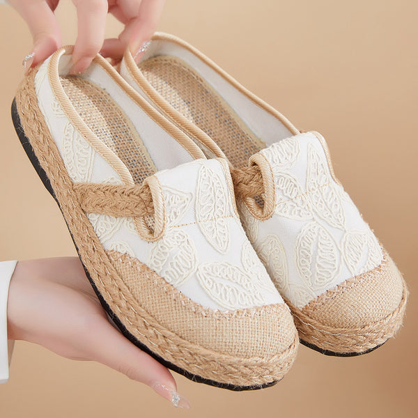 Linen Woven Slip-on Half Slippers Casual Shoes