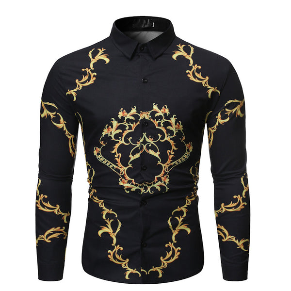 New Mens Long Sleeve Shirts Slim Fit Casual Shirt For Men Flower Shirt